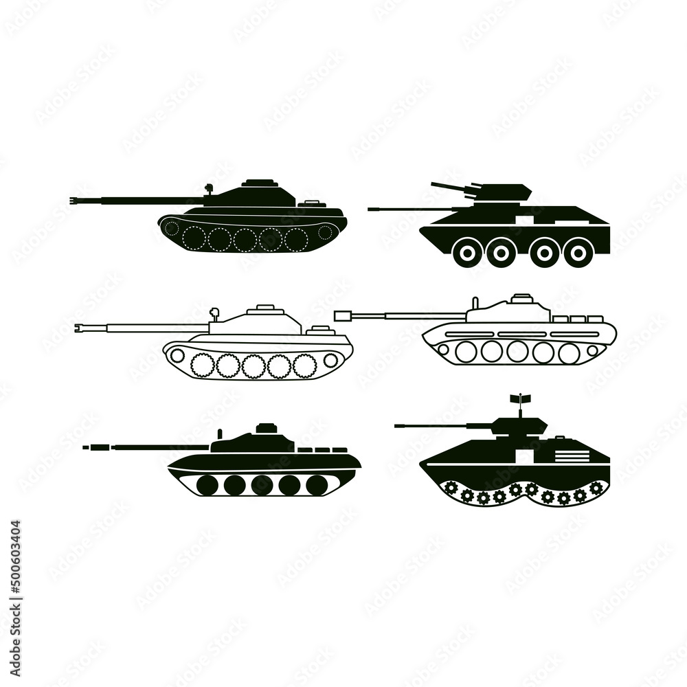 Tank and tank destroyers vector silhouettes, WW2 Soviet heavy tank IS2 and selfpropelled