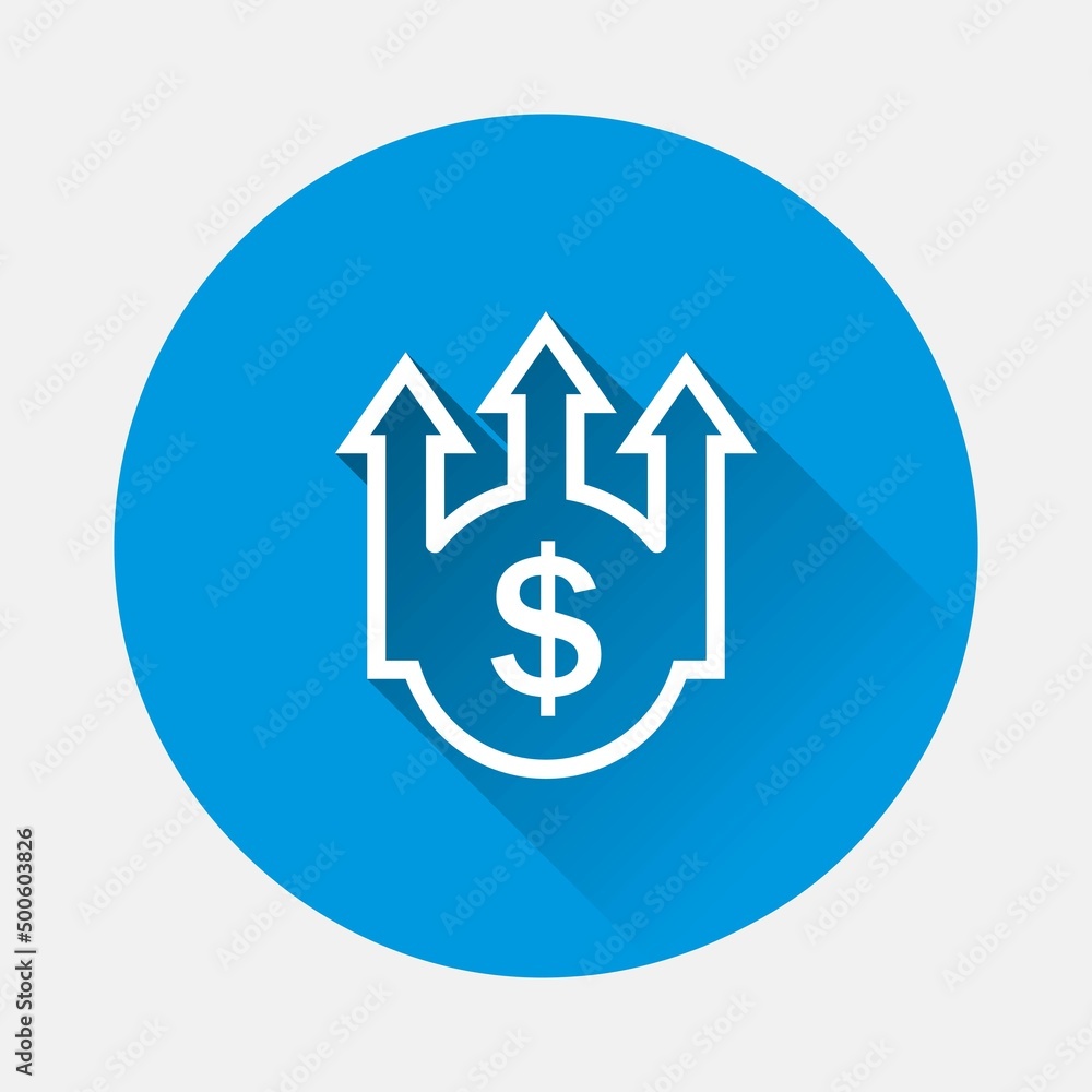 Vector icon money income icon on blue background. Flat image with long shadow. Vector icon money income icon on blue background. Flat image with long shadow.