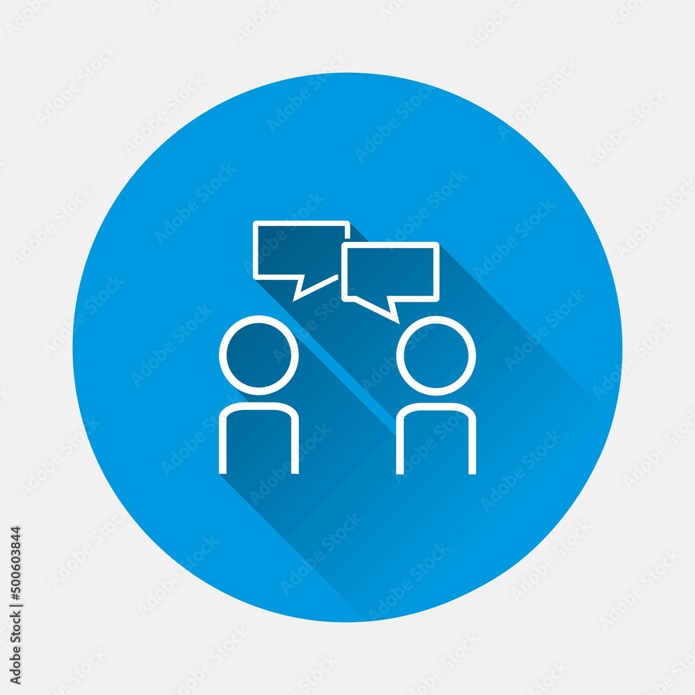 Communication of people icon on blue background. Flat image with long shadow. Communication of people icon on blue background. Flat image with long shadow.
