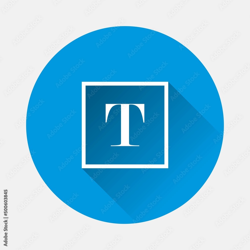 Vector text icon on blue background. Flat image with long shadow. Vector text icon on blue background. Flat image with long shadow.