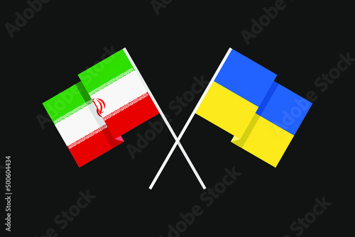 Flags of European and Asian countries of Ukraine and the Islamic Republic of Iran in national colors. Help and support from friendly countries. Flat minimal graphic design.