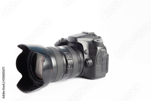 professional reflex camera on white background