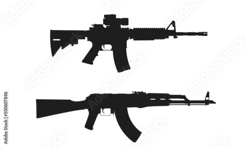 m4 carbine and kalashnikov assault rifle. weapon and army symbol. isolated vector image for military web design