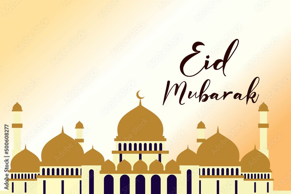 Eid mubarak golden moon and lantern festival card design