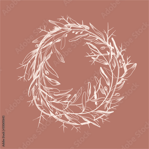 round decorative wreath made of twigs and twigs. Laurel wreath. vector illustration. manual graphics.