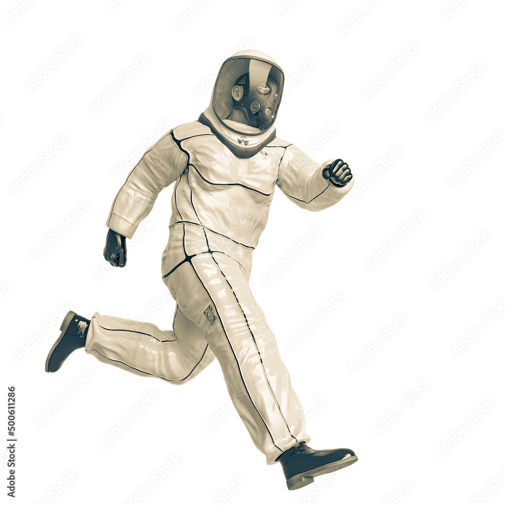 man in a biohazard suit is running
