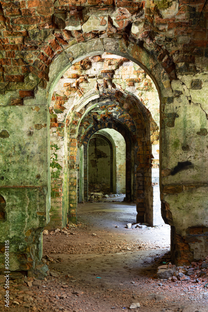 Mystical ruins. Old destroyed fort Tarakanivskyy inside,  Rivne region. Ukraine