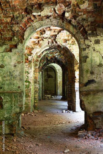 Fototapeta Naklejka Na Ścianę i Meble -  Mystical ruins. Old destroyed fort Tarakanivskyy inside,  Rivne region. Ukraine
