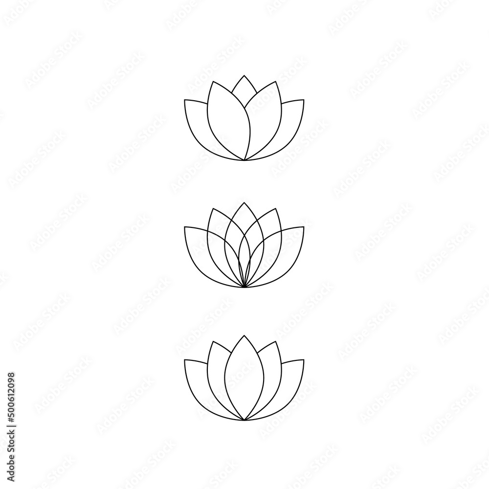 Lotus flower geometric outline logo isolated on white background. Lotus emblen black line. Illustration