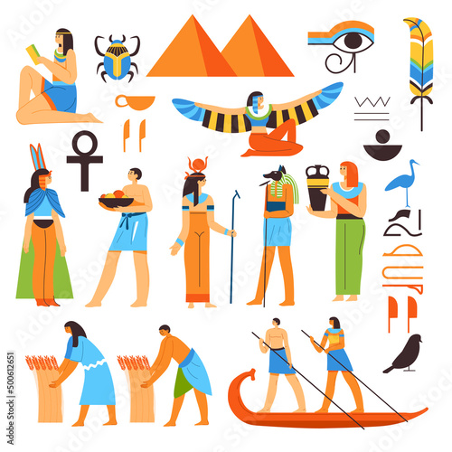 Ancient Egypt pyramids, gods and deities vector
