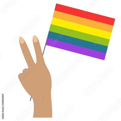 Peace symbol hand, LGBT rainbow flag, LGBT pride
