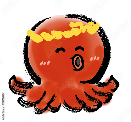はちまきをしたタコのポップな手描き和風イラスト　