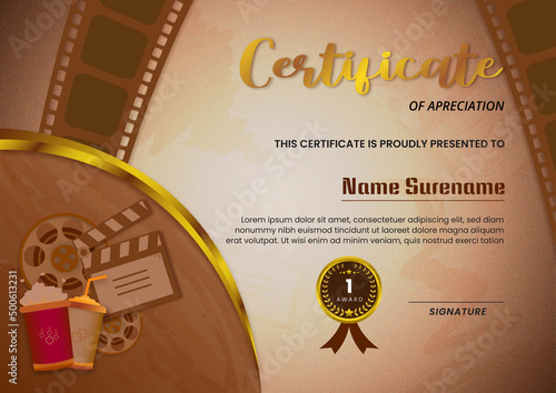 Certificate Movie Cinema with Cute Element and Goldent Style Template