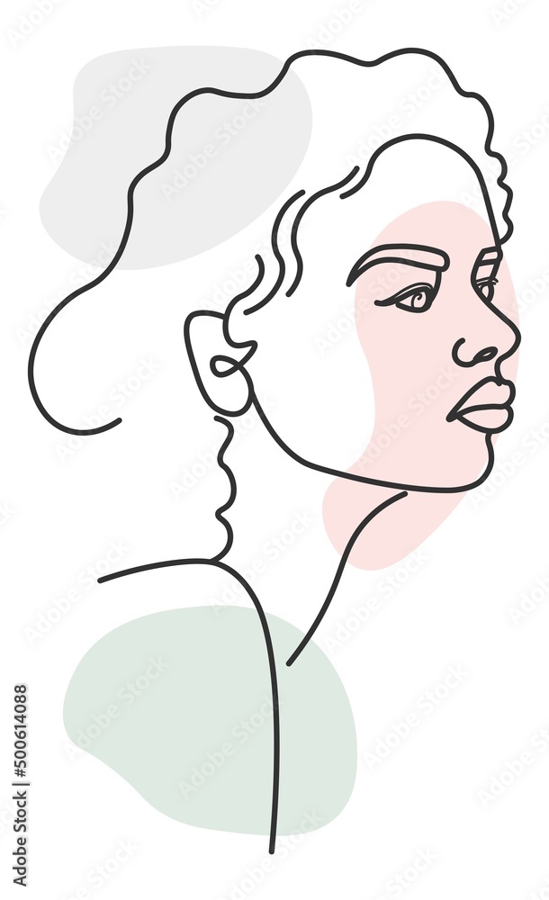 Line art female character portrait, minimalist