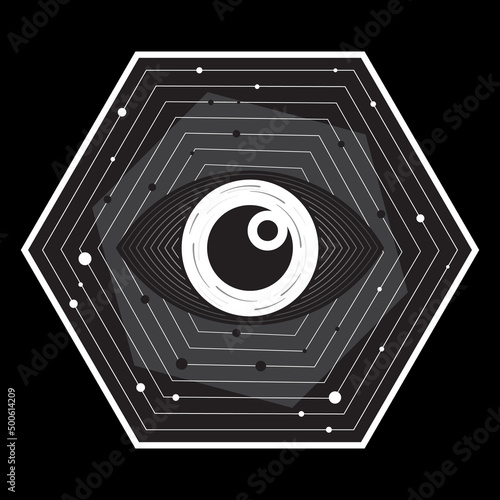 Futuristic third eye vector illustration, dark eye design,