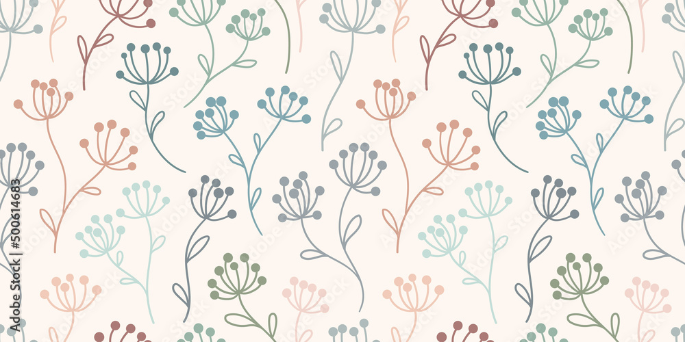 Pastel floral vector pattern, seamless background with flowers, endless repeat