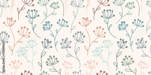 Pastel floral vector pattern  seamless background with flowers  endless repeat