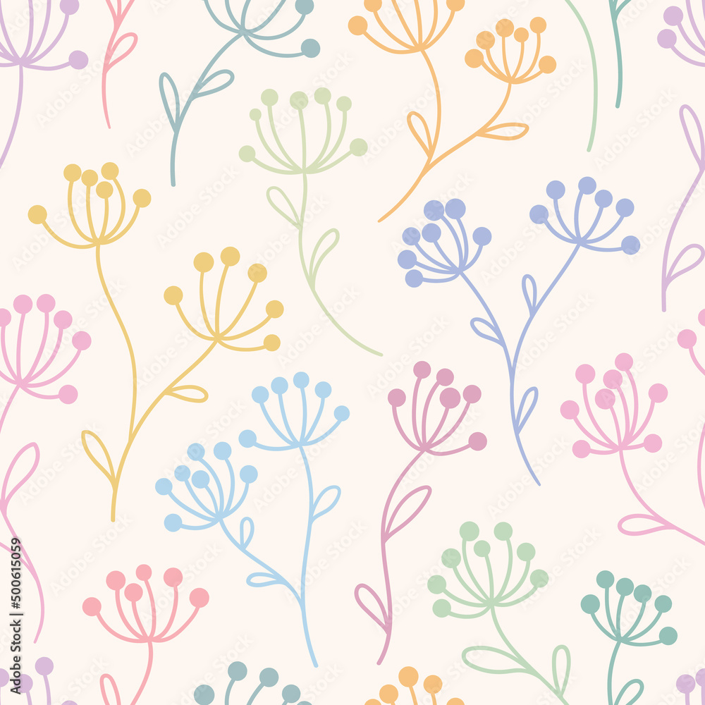 Colorful pastel flower pattern, floral vector background seamless repeat