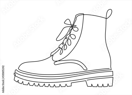 Continuous line drawing of man boot. Single one line, art  boot. Vector illustration