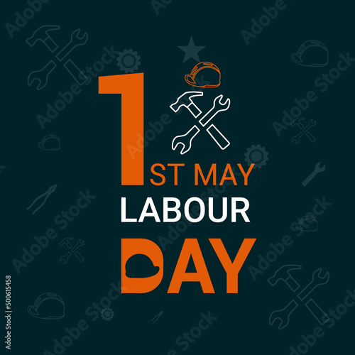 1st of May labor day background with wrench and  helmet