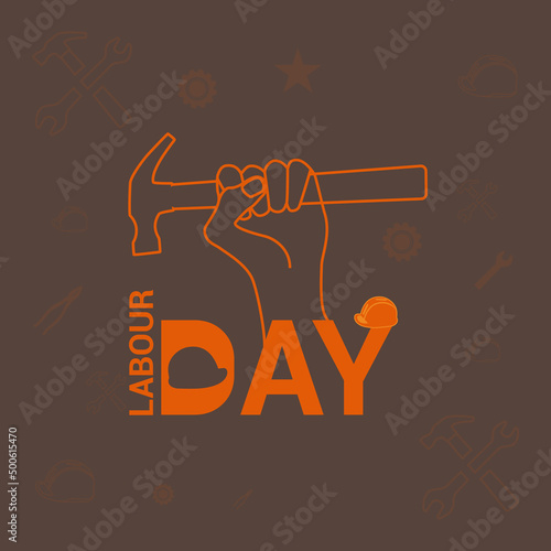 Happy labor day background with hand holding tool and hammer