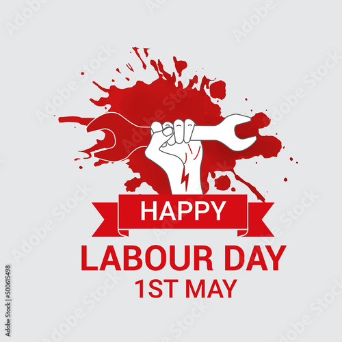Mayday illustration blood splash background with Hand grabbing a wrench