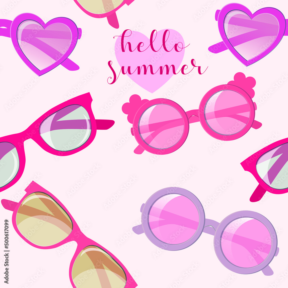 children's sunglasses. Pink frames for glasses. Seamless Pattern children's sunglasses. Pink frames for glasses. Seamless Pattern
