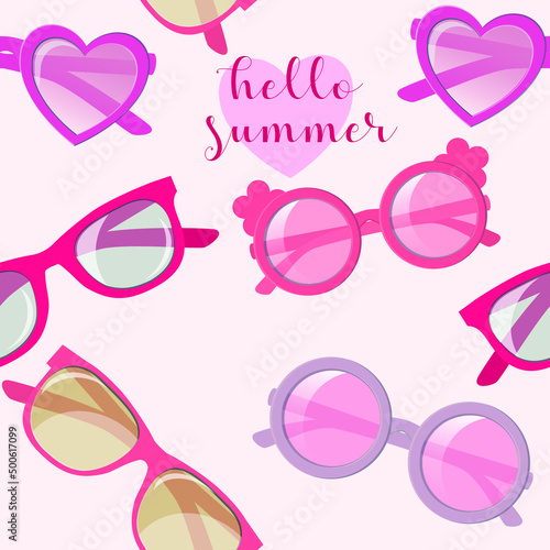children's sunglasses. Pink frames for glasses. Seamless Pattern