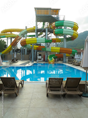 Coorful water slides in the modern resort aquapark