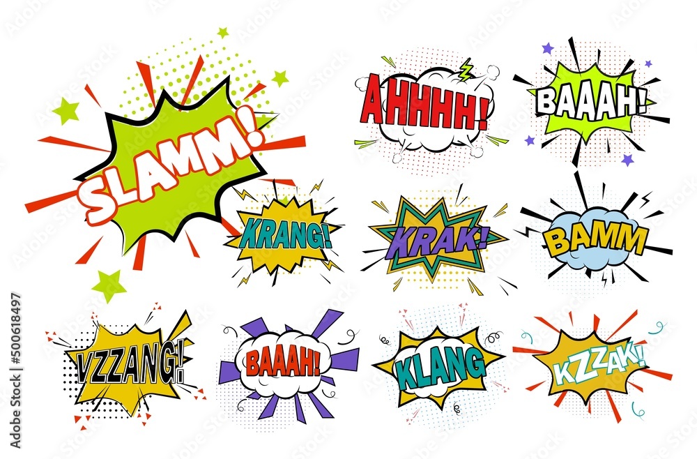 Comic drawing element with sign, speech bubble set