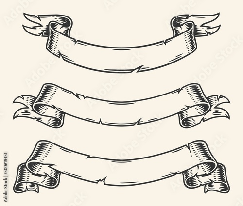 Ribbons set element vintage monochrome