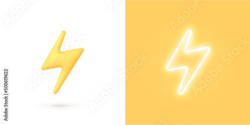 3d realistic lightning bolt vector illustration. Bolt neon on light background. Realistic 3d symbol design. Vector isolated illustration