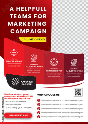 Modern brochure template, flyer design vector template, poster design layout space for photo background, vector illustration template in A4 size, in red gradient color