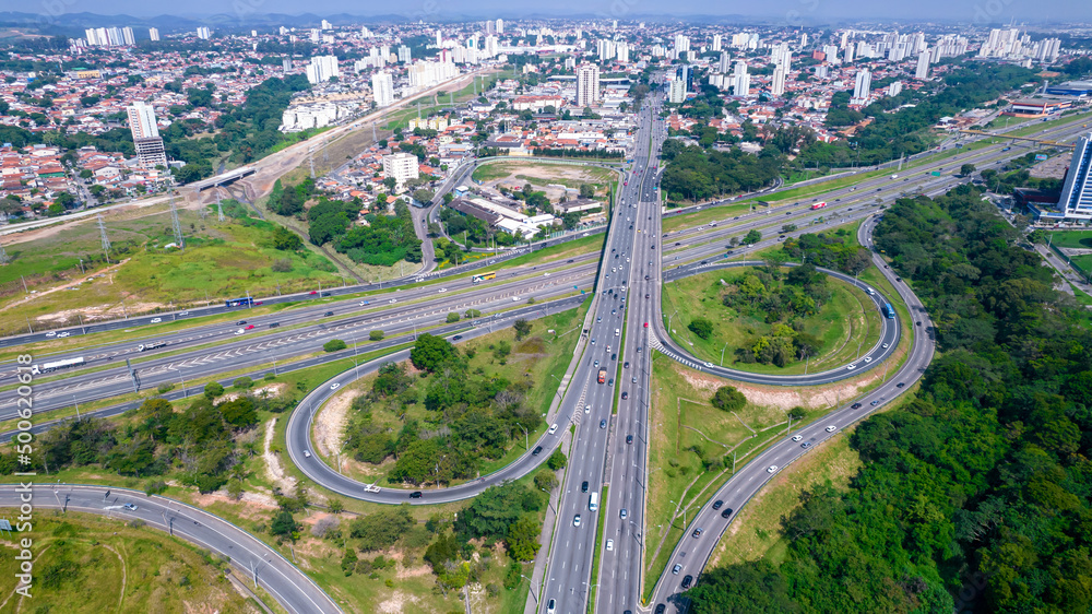 Aerial view of Sao Jose dos Campos, Sao Paulo, Brazil. View of the road interconnection.