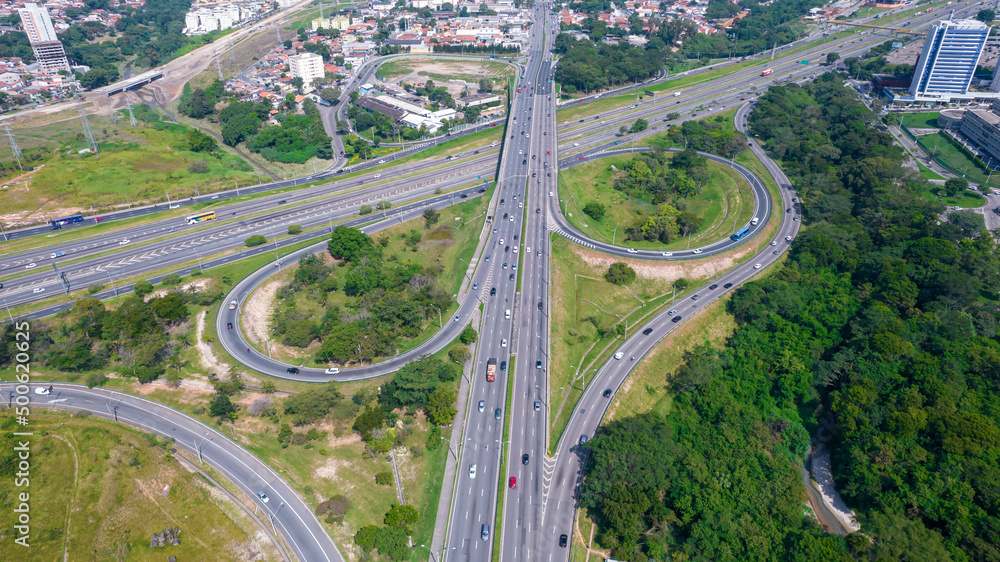 Aerial view of Sao Jose dos Campos, Sao Paulo, Brazil. View of the road interconnection.