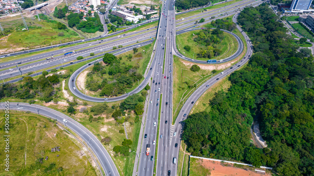 Fototapeta premium Aerial view of Sao Jose dos Campos, Sao Paulo, Brazil. View of the road interconnection.