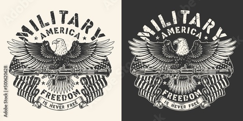 Military america monochrome vintage flayer