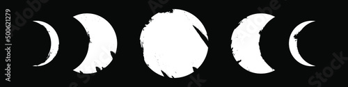 Moon phases flat icon vector illustration isolated on black background.
