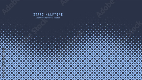 Stars Halftone Pattern Vector Checkered Star Shapes Curved Smooth Border Blue Abstract Background. Chequered Faded Particles Subtle Texture. Half Tone Contrast Graphic Minimal Geometric Wide Wallpaper