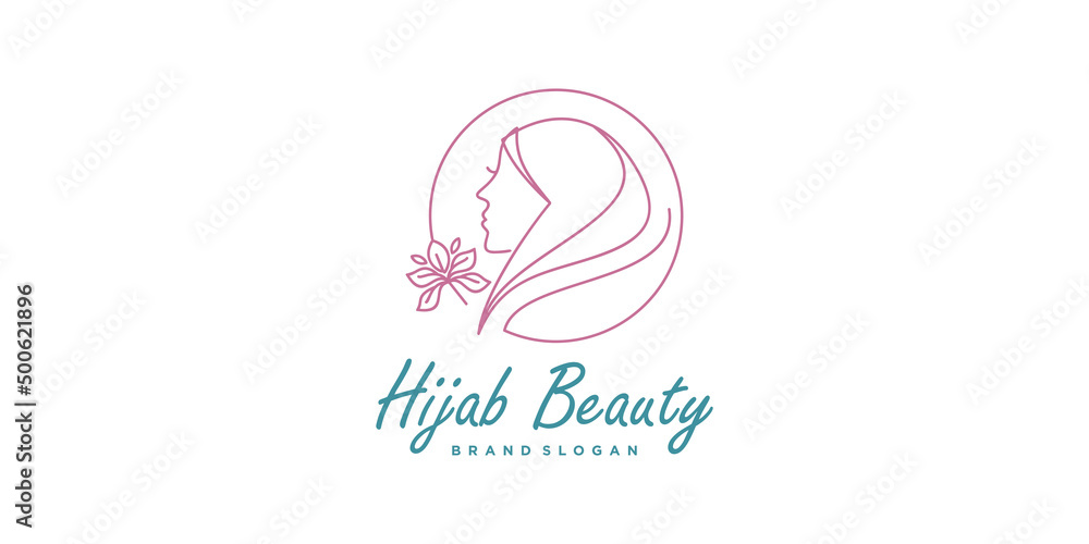 Hijab vector with unique beauty concept logo design Premium Vector