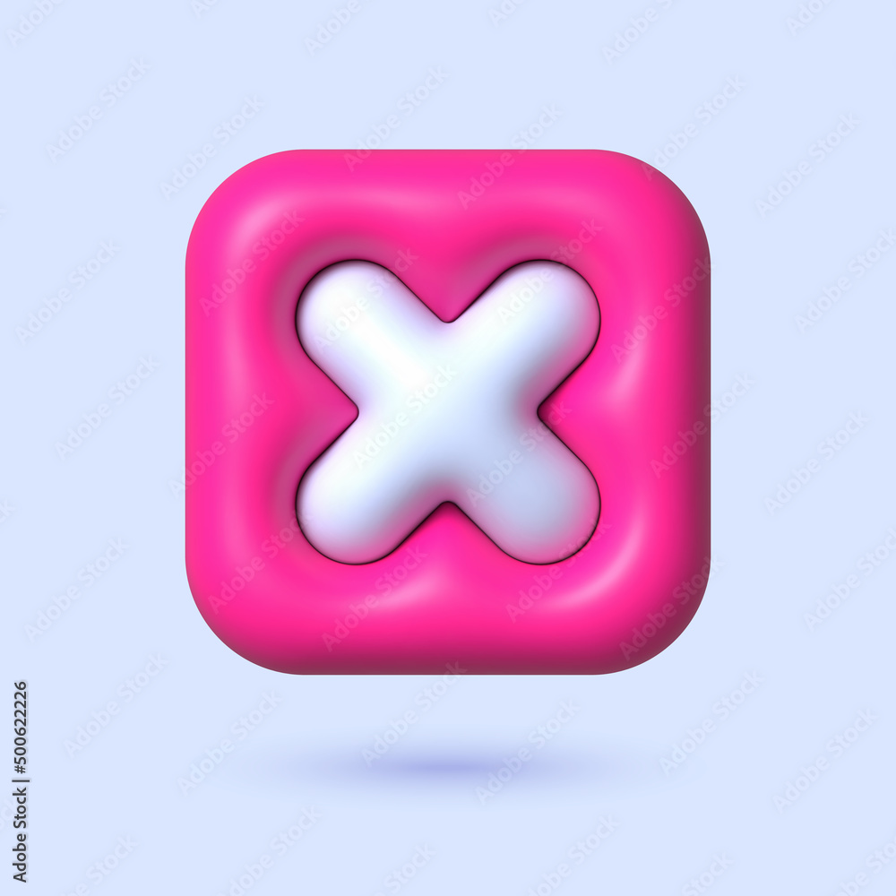 Obraz premium Cross 3d in cartoon style. 3d red illustration on pink backdrop. 3d render realistic vector icon