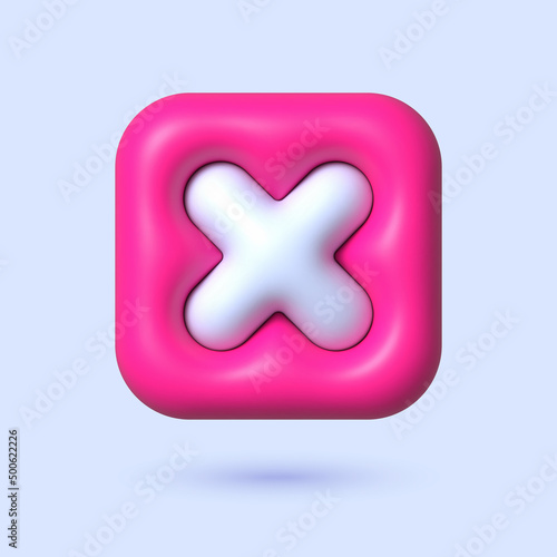 Cross 3d in cartoon style. 3d red illustration on pink backdrop. 3d render realistic vector icon