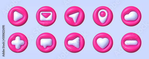 Set with icons 3d Social media like icon concept. Marketing announcement. 3d cartoon vector icon set