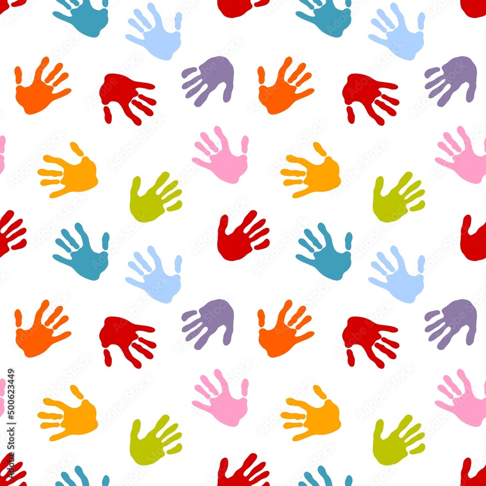 Kids seamless hands print pattern for fabrics and packaging and gifts and cards and linens and wrapping paper