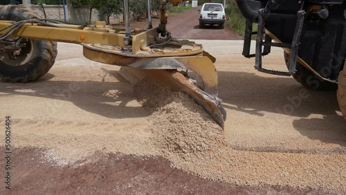 Grader Road Construction Grader industrial machinery. in excavation, earthworks and construction of new roads.