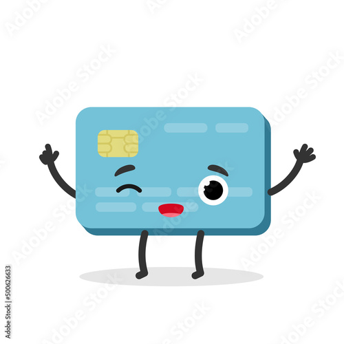 Bank credit card cute character in cartoon style.