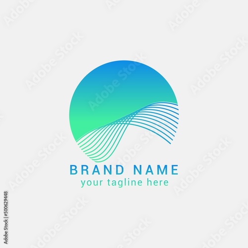 Line logo design with simple and modern seawater wave shape in circle