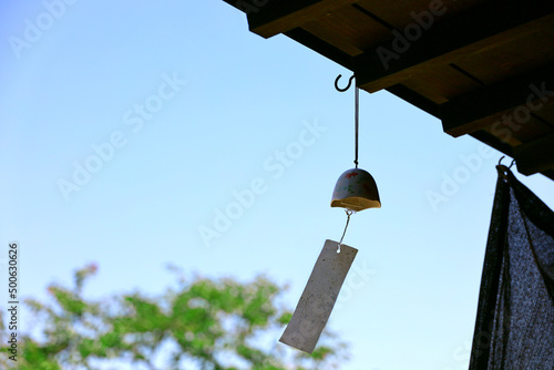 Canvas Print The eaves of a shop where a wind chime called Furin, a Japanese summer tradition, is hung