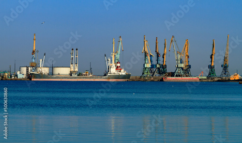 Port cranes and raid of the port in Berdyansk before the military aggression of Russia