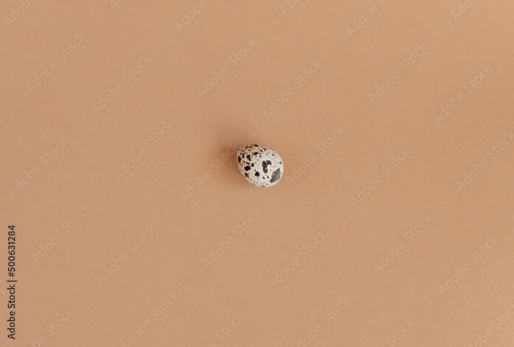 Quail egg on a beige background, top view. Minimalist egg design, modern design template. Quail egg on a beige background, top view. Minimalist egg design, modern design template.
